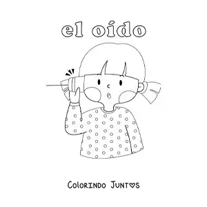 Desenho para colorir de uma menina escutando por um telefone de copos