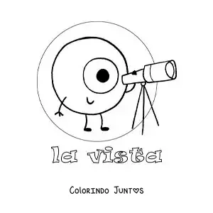 Desenho para colorir de um olho animado olhando por um telescópio