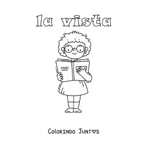 Desenho para colorir de uma menina de óculos lendo um livro