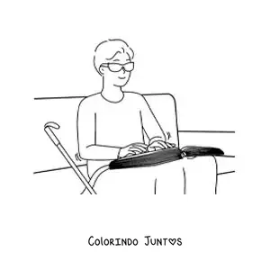 Desenho para colorir de um cego lendo braille