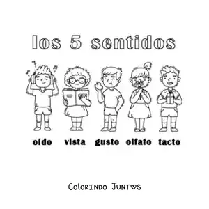Desenho para colorir de crianças usando os 5 sentidos