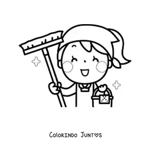Desenho para colorir de uma mãe animada com produtos de limpeza