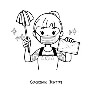 Desenho para colorir de uma mulher animada limpando