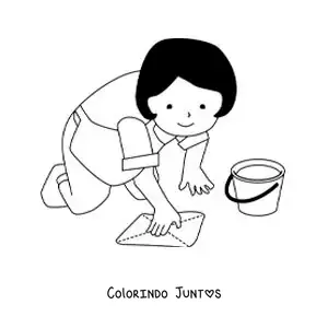 Desenho para colorir de uma dona de casa limpando o chão