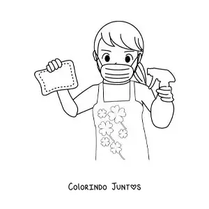 Desenho para colorir de uma mãe com produtos de limpeza doméstica