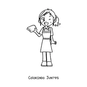 Desenho para colorir de uma menina animada limpando