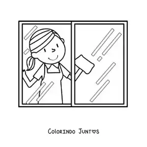 Desenho para colorir de uma mulher limpando as janelas