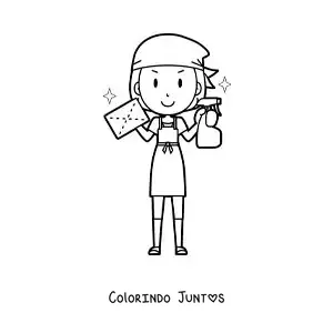 Desenho para colorir de uma mãe pronta para limpar a casa