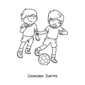 Desenho para colorir de dois meninos jogando futebol