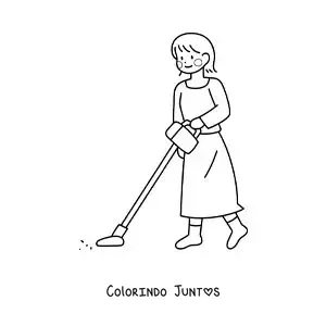 Desenho para colorir de uma mãe aspirando o chão de casa