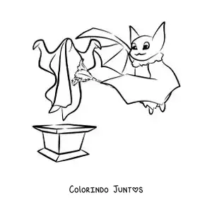 Desenho para colorir de um morcego animado tirando o pó de um fantasma