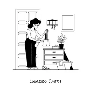 Desenho para colorir de uma mãe arrumando a casa