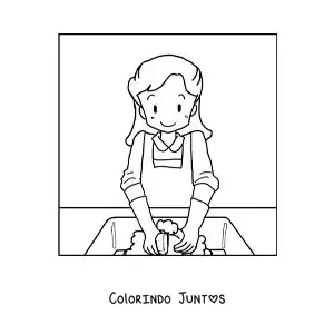 Desenho para colorir de uma mãe animada lavando a louça