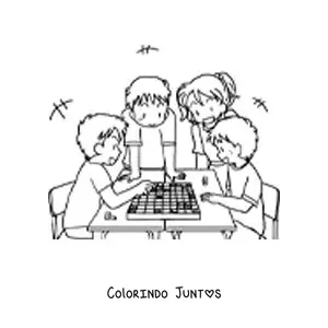 Desenho para colorir de umas crianças jogando xadrez japonês