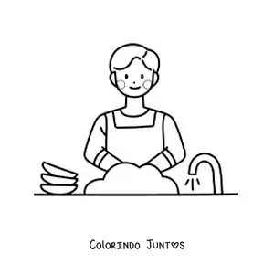 Desenho para colorir de um pai lavando louça