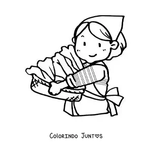 Desenho para colorir de uma dona de casa recolhendo a roupa suja num cesto