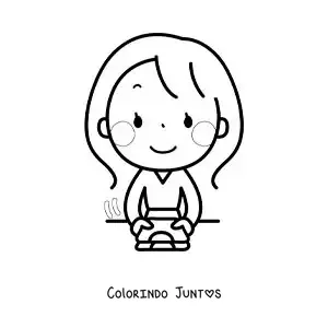 Desenho para colorir de uma mulher dobrando a roupa recém-lavada