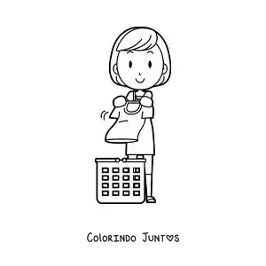 Desenho para colorir de uma mulher com um cesto de roupa limpa