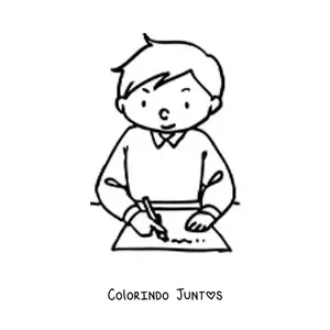 Desenho para colorir de um menino estudando