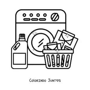 Desenho para colorir de uma máquina de lavar e sabão para roupa