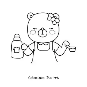 Desenho para colorir de uma ursa animada com sabão para roupa