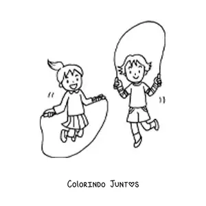 Desenho para colorir de um par de crianças pulando corda