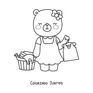Desenho para colorir de uma ursa animada pendurando a roupa limpa