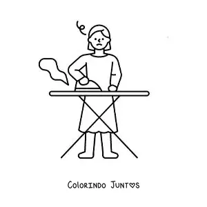 Desenho para colorir de uma mulher passando roupa na tábua de passar