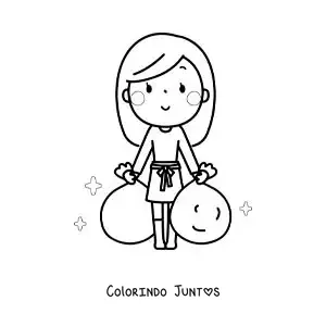 Desenho para colorir de uma menina levando o lixo para fora
