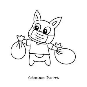 Desenho para colorir de um porquinho animado levando o lixo para fora