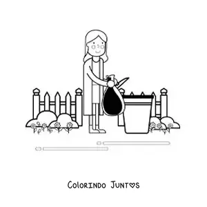 Desenho para colorir de uma mulher jogando um saco de lixo na lixeira