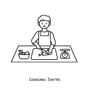 Desenho para colorir de um homem cortando legumes na cozinha
