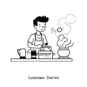 Desenho para colorir de um homem cozinhando em casa