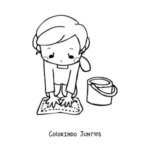 Desenho para colorir de uma mulher limpando o chão