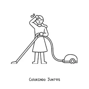 Desenho para colorir de uma mulher exausta de aspirar o chão