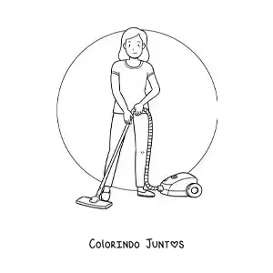 Desenho para colorir de uma mãe aspirando o chão em casa