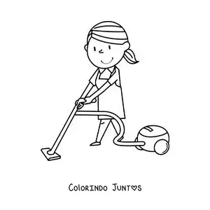 Desenho para colorir de uma mulher animada aspirando o chão