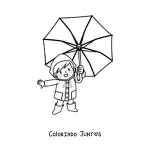 Desenho para colorir de um menino kawaii segurando uma sombrinha