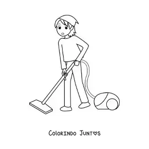 Desenho para colorir de uma jovem aspirando o chão