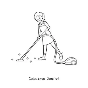 Desenho para colorir de uma dona de casa limpando o chão com o aspirador