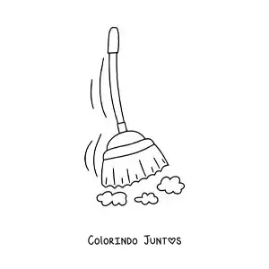 Desenho para colorir de uma vassoura varrendo poeira