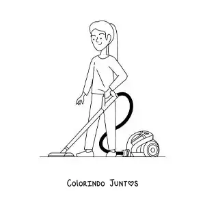 Desenho para colorir de uma menina aspirando poeira em casa