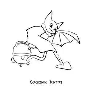 Desenho para colorir de um morcego animado aspirando o chão