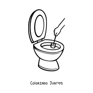 Desenho para colorir de uma mão limpando um vaso sanitário