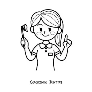 Desenho para colorir de uma menina kawaii com uma escova de dentes