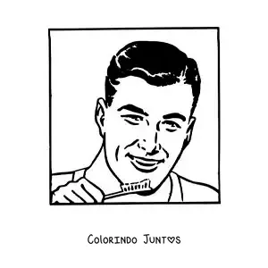 Desenho para colorir de um homem bonito vintage escovando os dentes