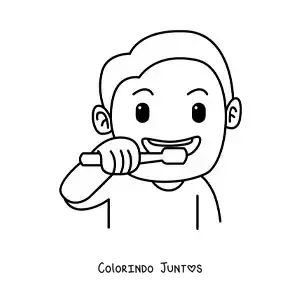 Desenho para colorir de um menino escovando os dentes