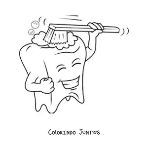 Desenho para colorir de um desenho de um dente animado se escovando