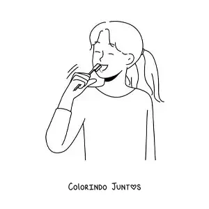 Desenho para colorir de uma menina escovando os dentes