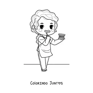 Desenho para colorir de uma dentista kawaii escovando os dentes